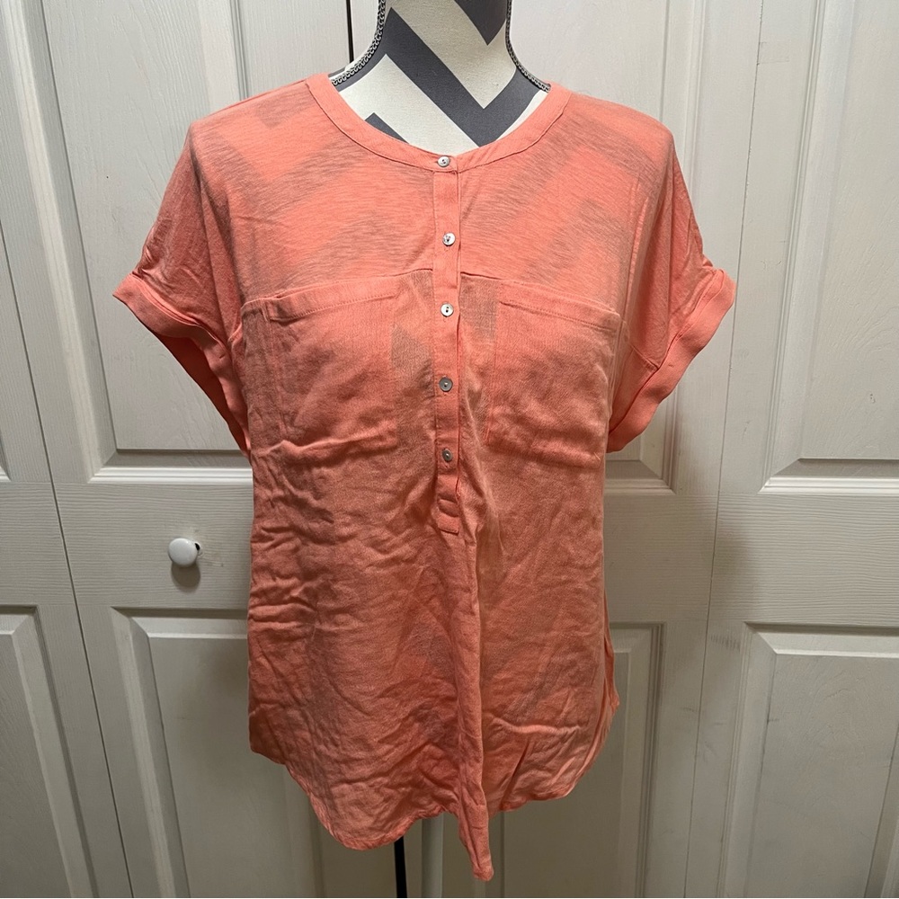Lucky Brand Orange  Knit  Button-Neck Shirt